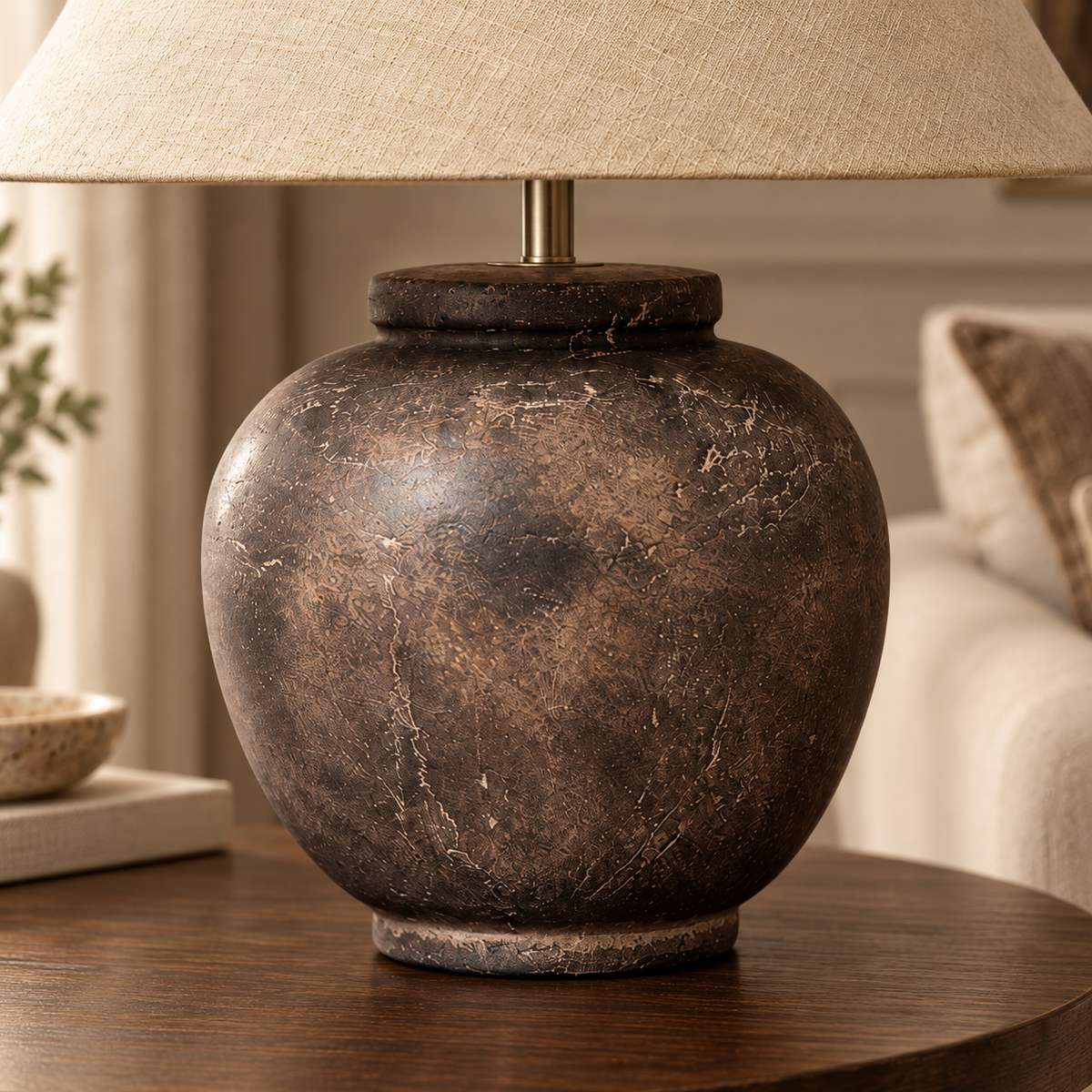 Ashby Brown Table Lamp with Natural Fabric Shade