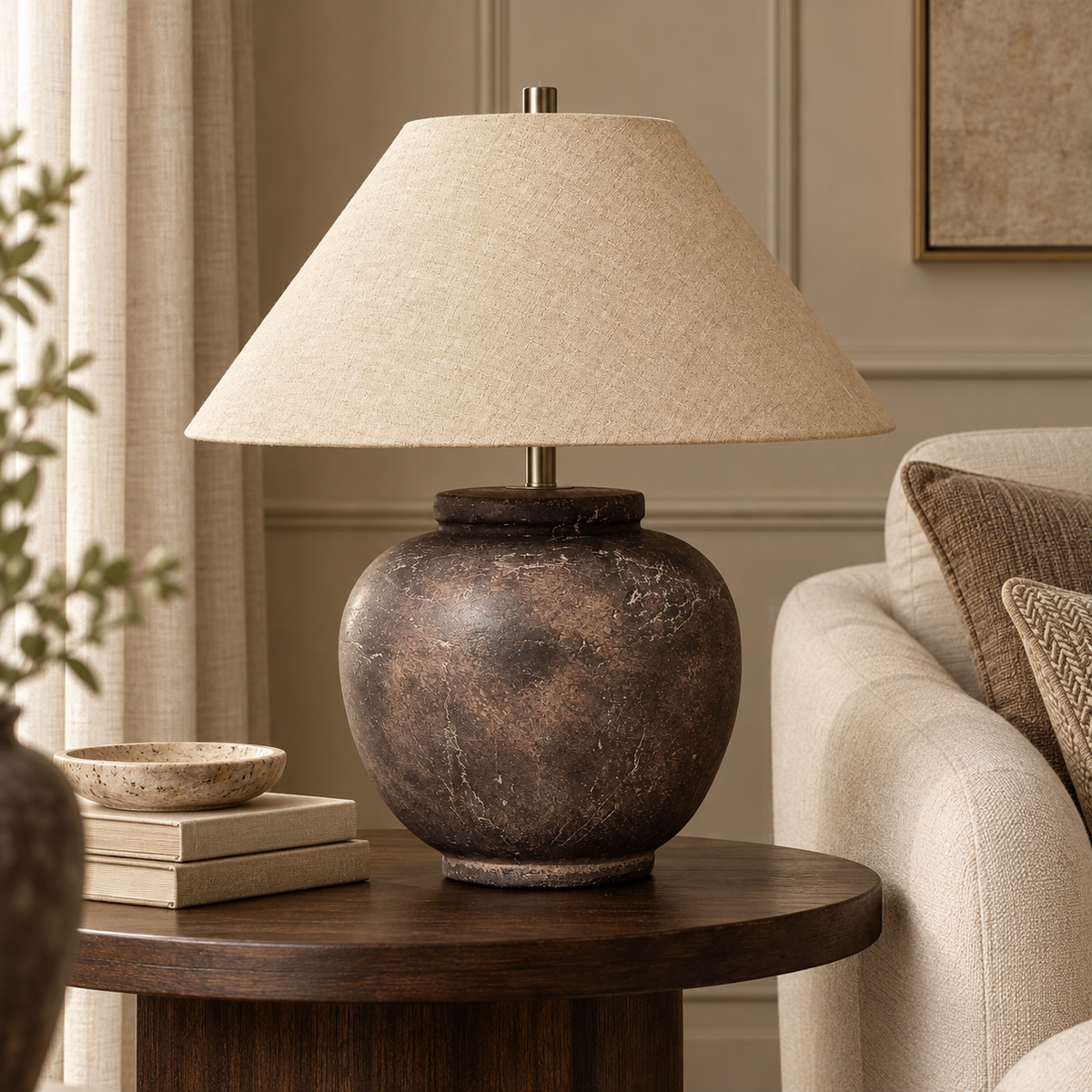Ashby Brown Table Lamp with Natural Fabric Shade