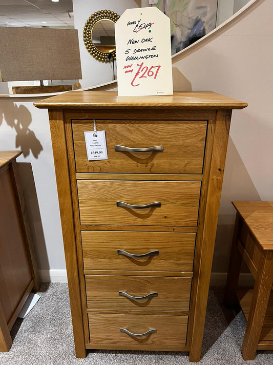 New Oak 5 Drawer Wellington  | Clearance