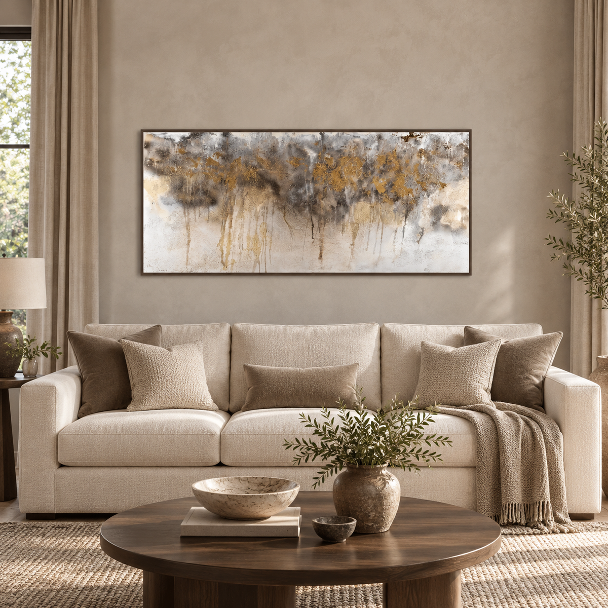 Aurelia Gold & Charcoal Abstract Canvas | 152 cm