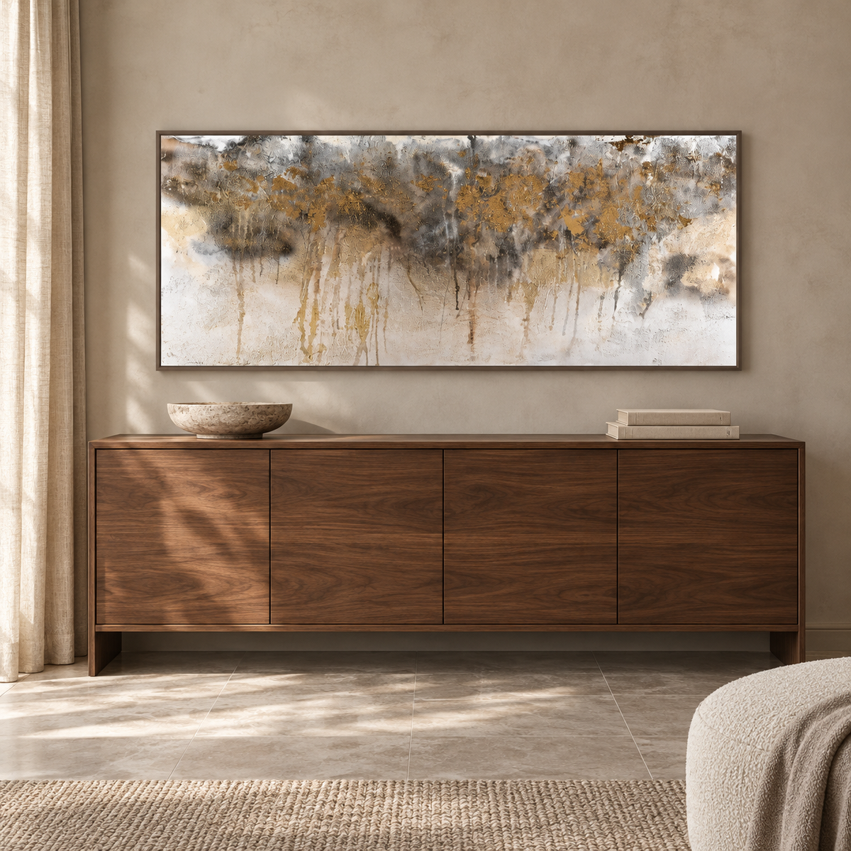Aurelia Gold & Charcoal Abstract Canvas | 152 cm