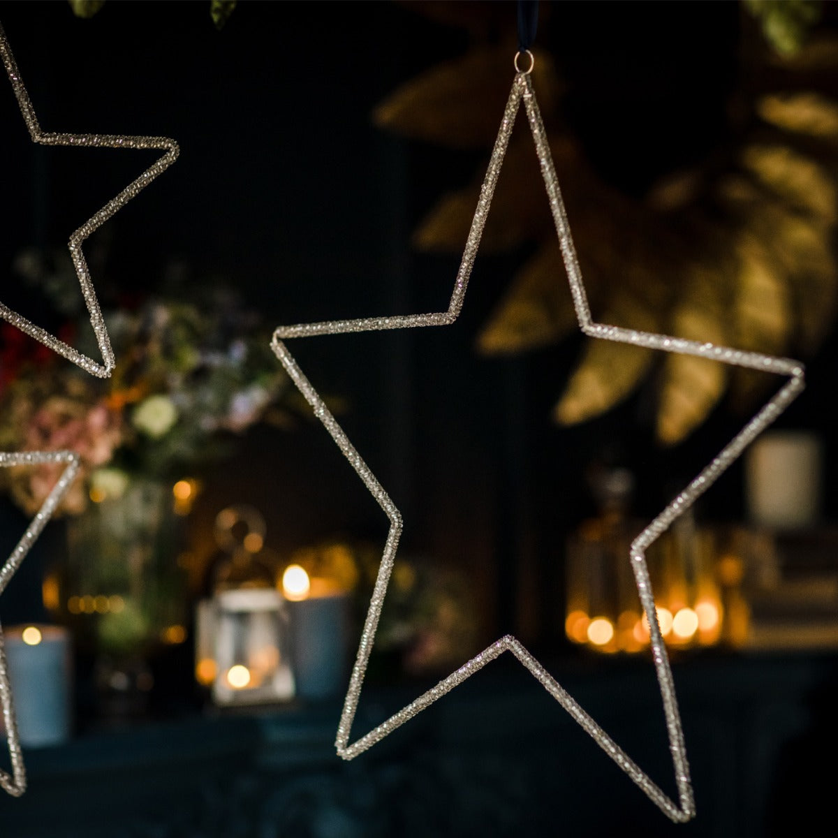 Large Silver Wire Star Hanging Decoration