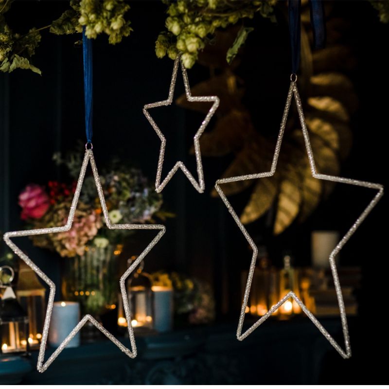 Medium Silver Wire Star Hanging Decoration