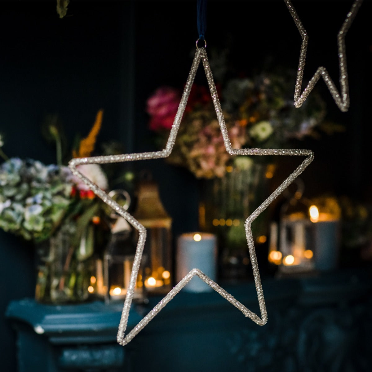 Medium Silver Wire Star Hanging Decoration