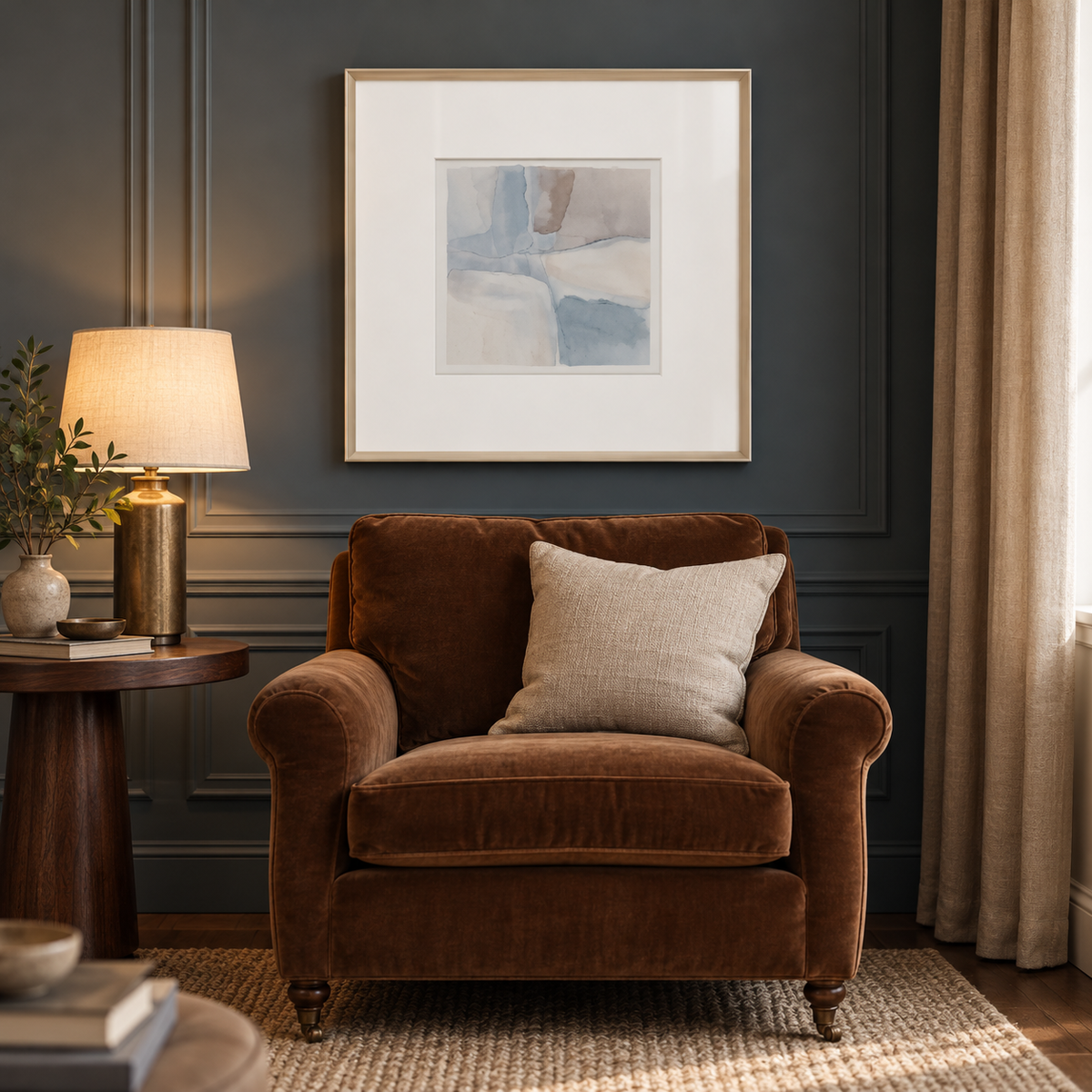 Quiet Tide Blue Abstract Framed Wall Art  | 60 cm