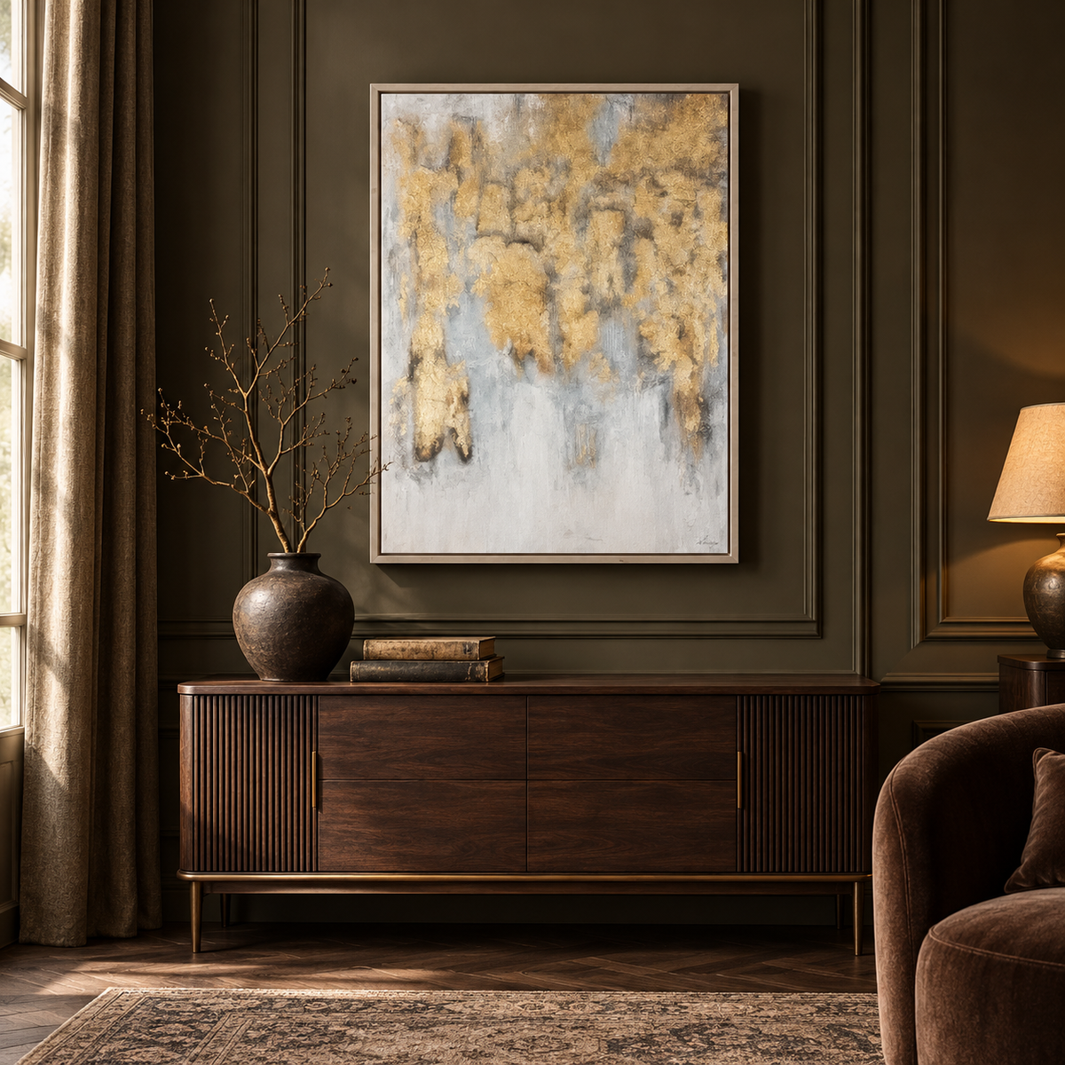 Gilded Veil Gold Abstract Framed Canvas | 76 × 102 cm