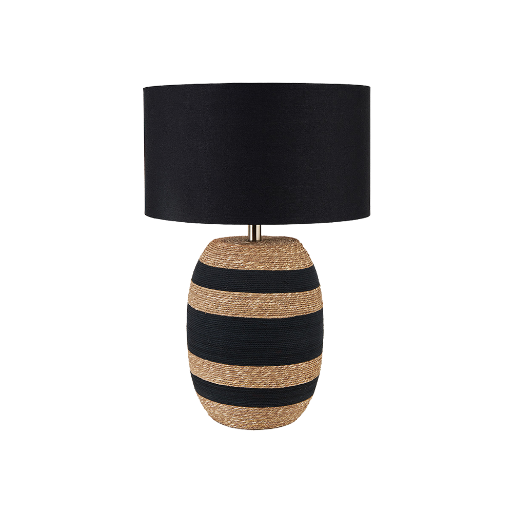Kalutara Black and Natural Seagrass Tall Table Lamp with Black Shade