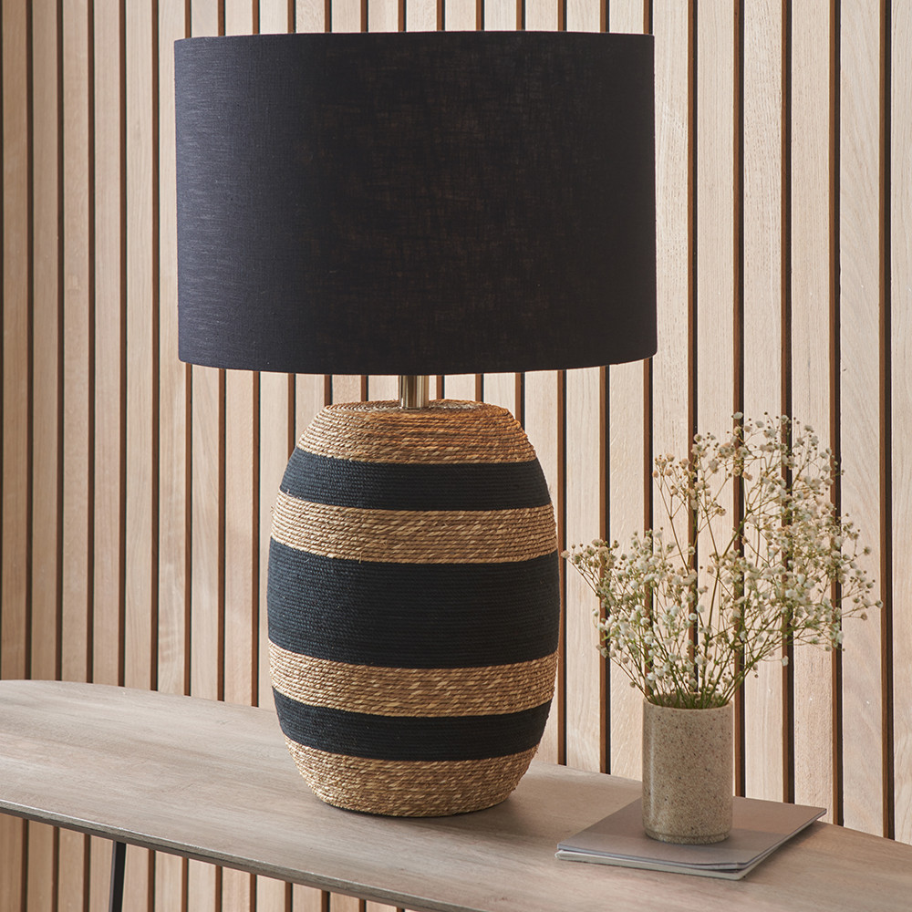 Kalutara Black and Natural Seagrass Tall Table Lamp with Black Shade