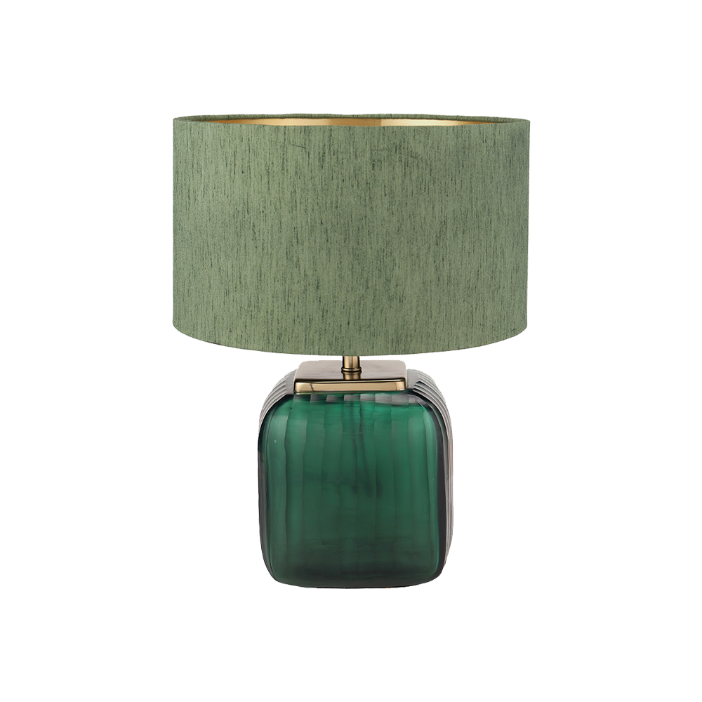 Anais Green Glass Square Table Lamp with Green Shade