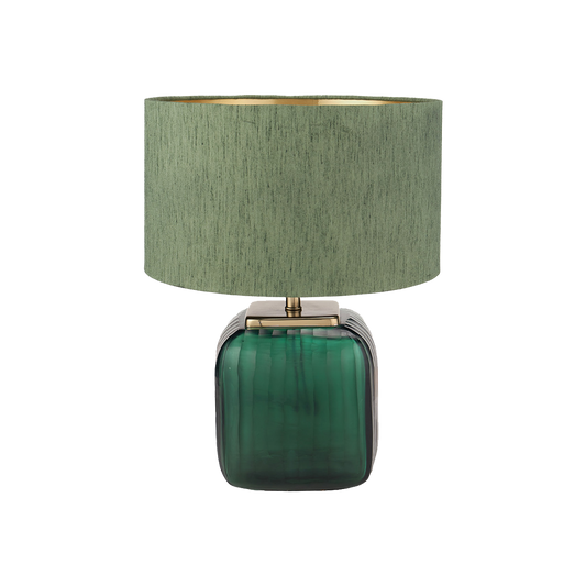 Anais Green Glass Square Table Lamp with Green Shade
