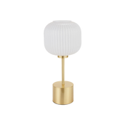 Bella White Ribbed Glass & Gold Metal Squoval Table Lamp