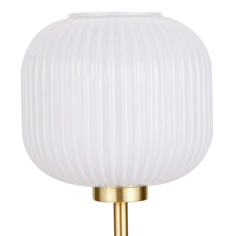 Bella White Ribbed Glass & Gold Metal Squoval Table Lamp
