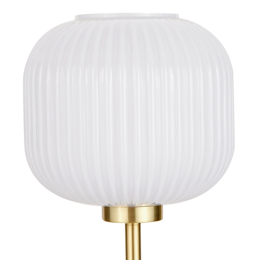 Bella White Ribbed Glass & Gold Metal Squoval Table Lamp