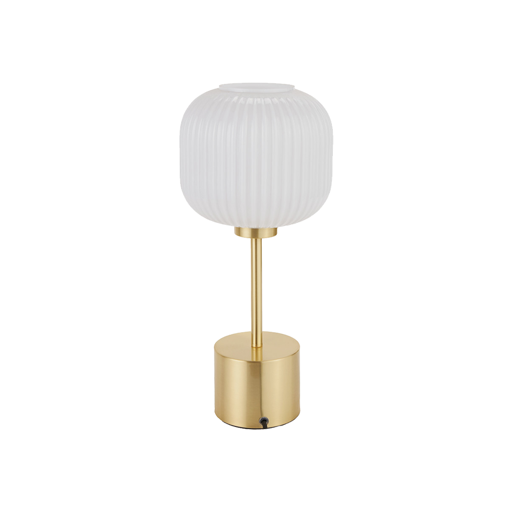 Bella White Ribbed Glass & Gold Metal Squoval Table Lamp