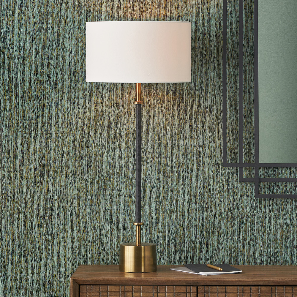 Tall Antoine Black Croc and Antique Brass Metal Table Lamp