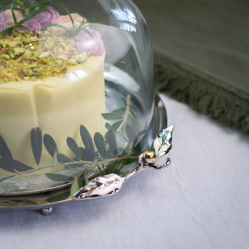 Olive Cake Stand and Glass Dome