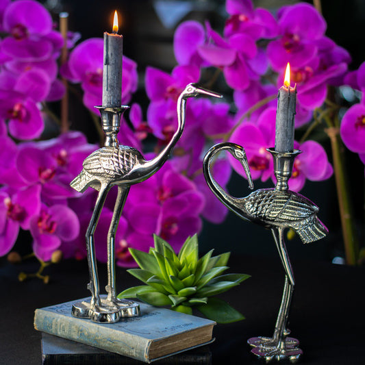 Pair Of Crane Candle Holders Silver