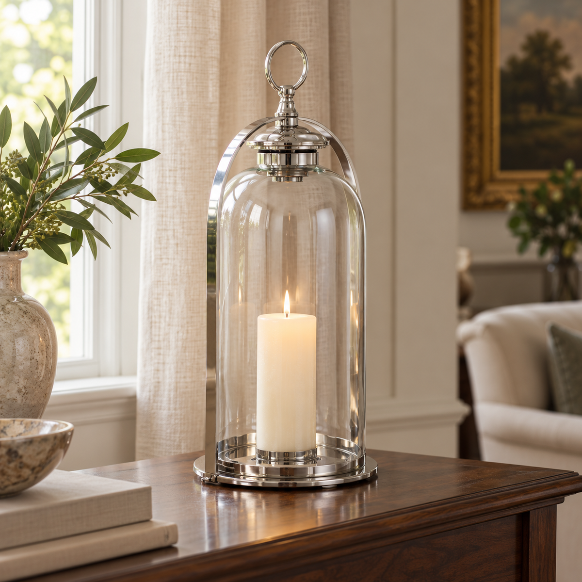 Shiny Nickel Stainless Steel & Glass Dome Lantern
