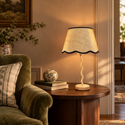 Rattan Wave Table Lamp + Scalloped Edge Shade 30cm