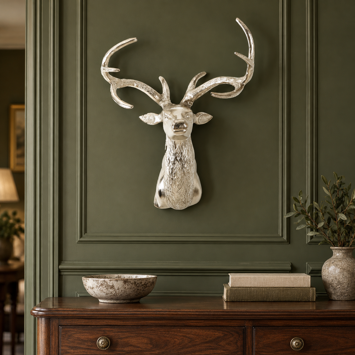 Wall Mounted Stag With Curved Antlers