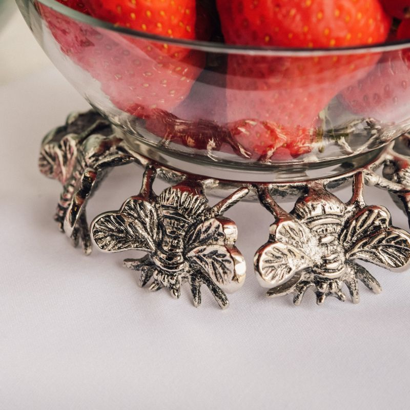 Small Bee Stand and Glass Bowl Silver