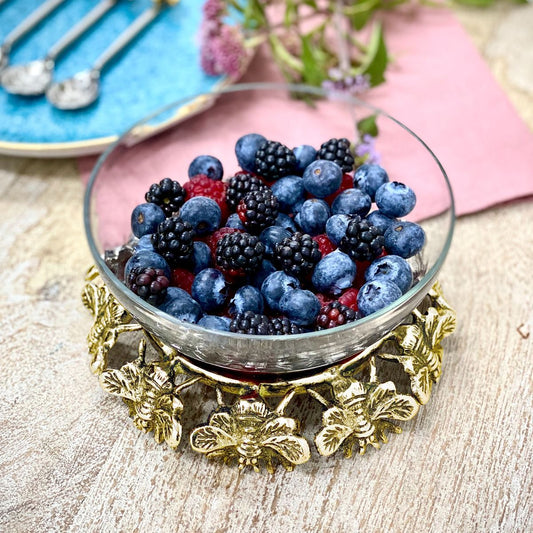 Small Bee Stand and Glass Bowl Gold