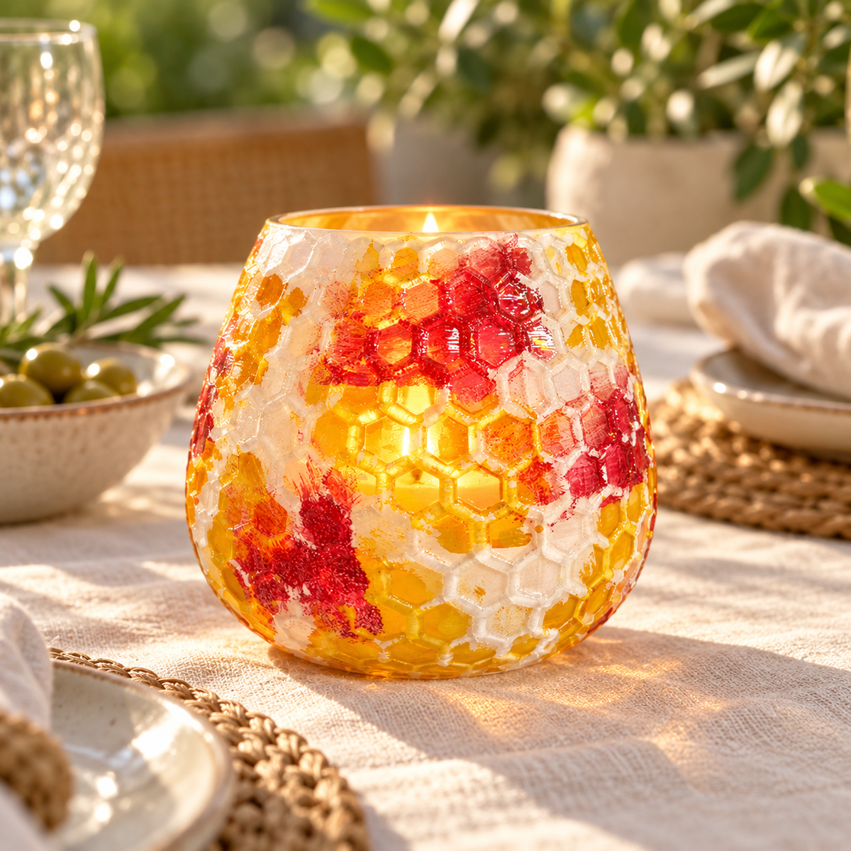 Sunset Glow Round Glass Lantern Large