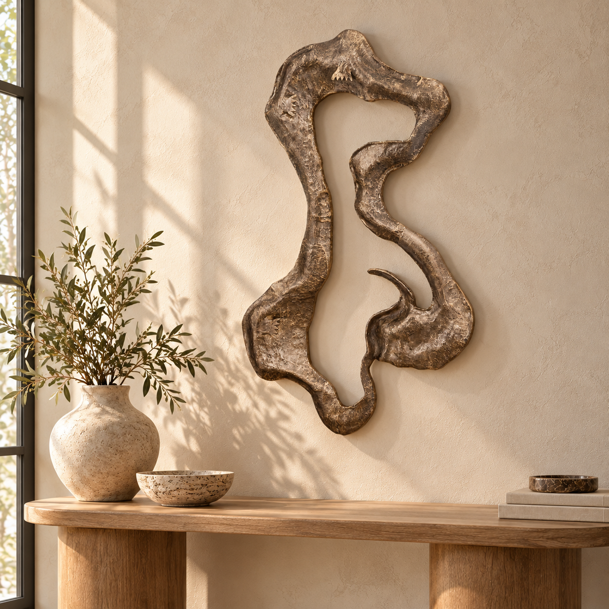 Wrenford Organic Wall Sculpture | Aged Bronze Effect Large