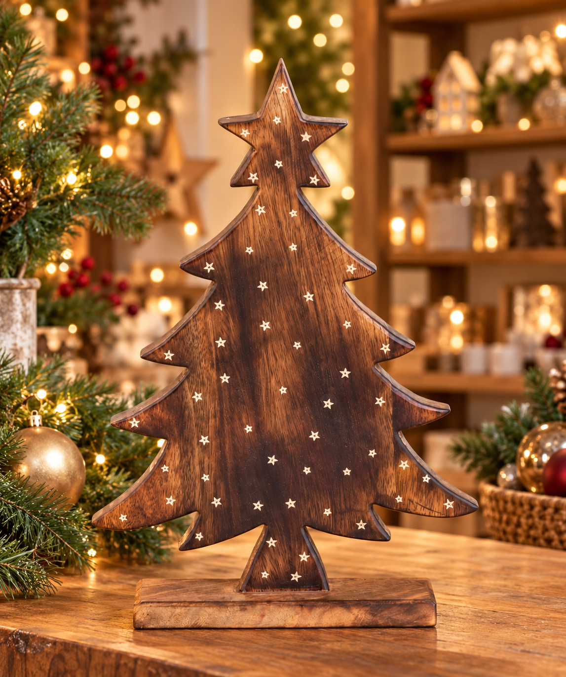 Wood & Gold Star Christmas Tree