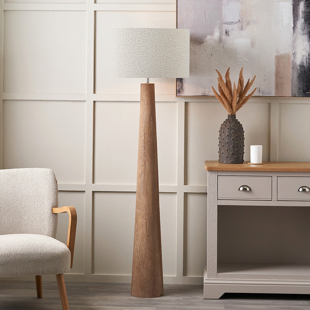 Sable Wood Floor Lamp & Cream Boucle Shade