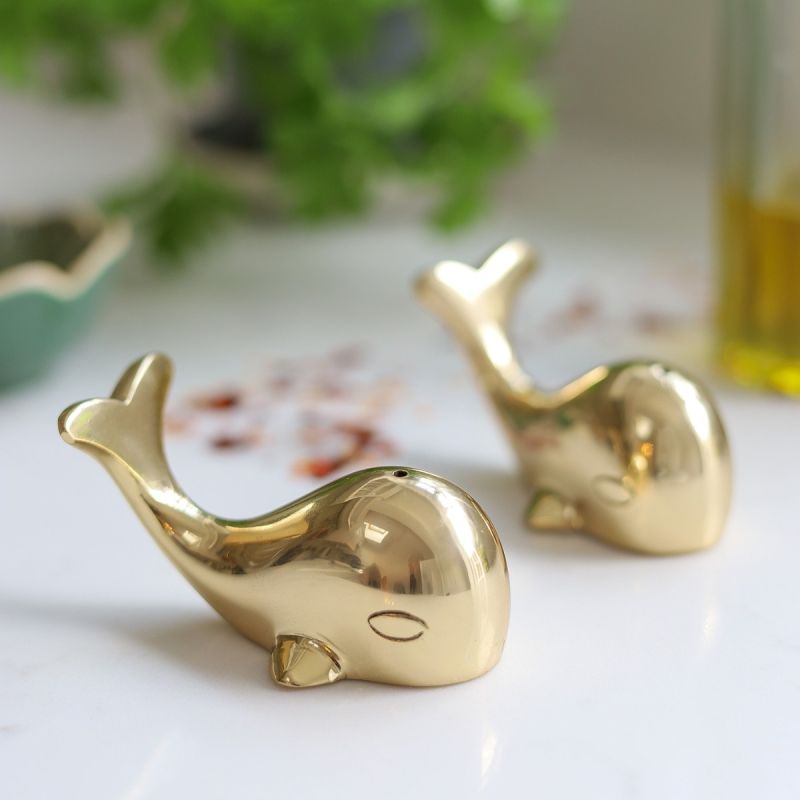Brass Whale Salt & Pepper Set