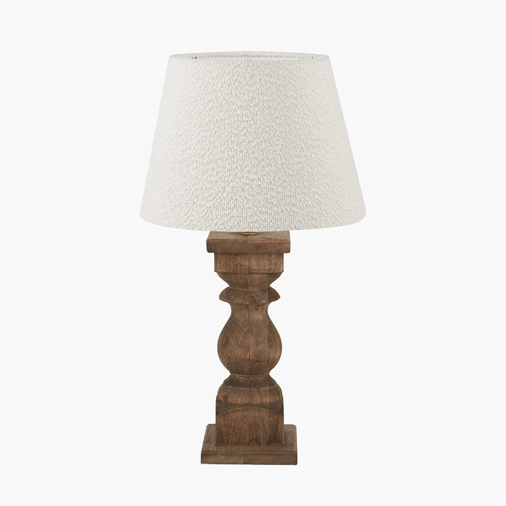 Antique Turned Wood Table Lamp & Boucle Shade