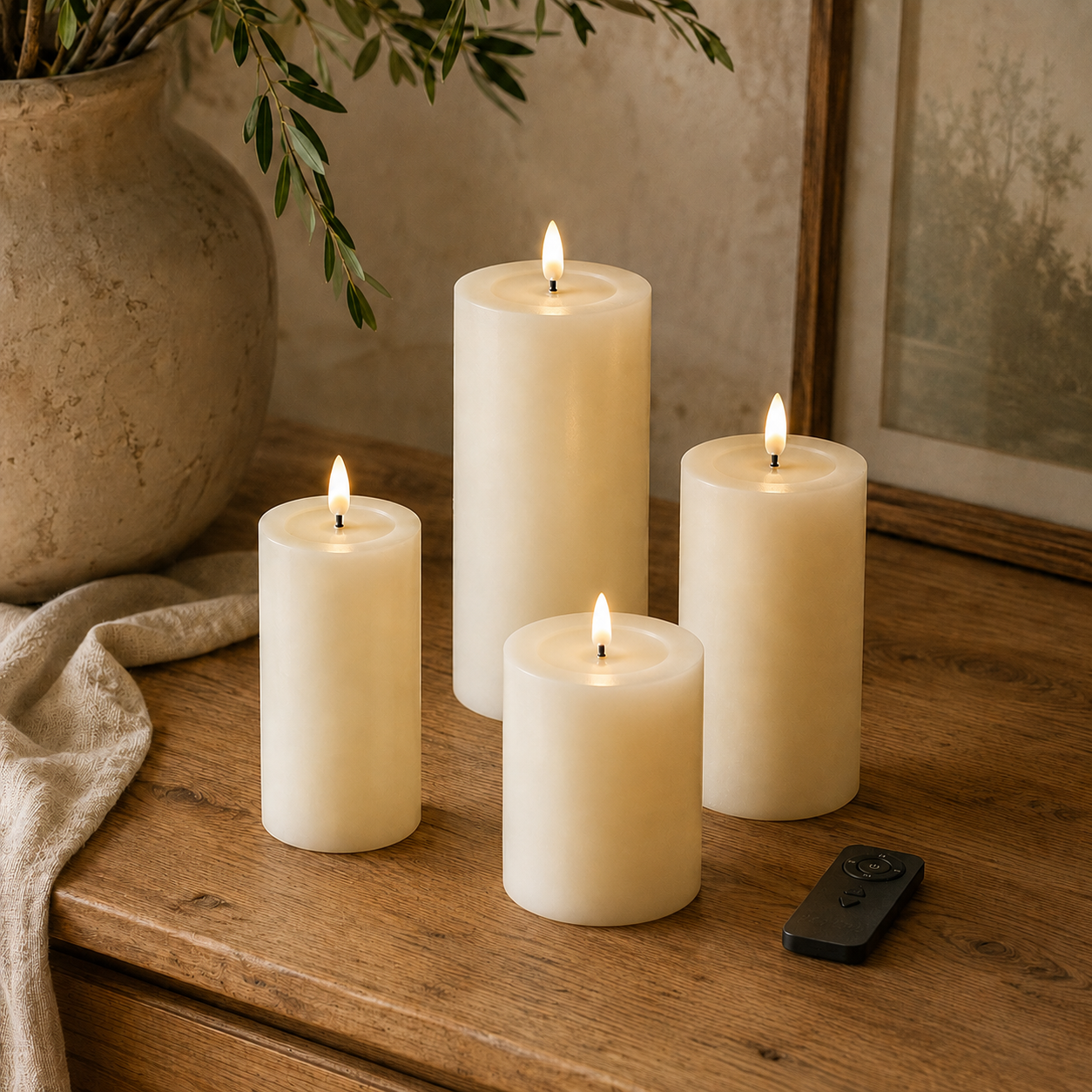 LED Candle Giftbox 4 Cream & Remote