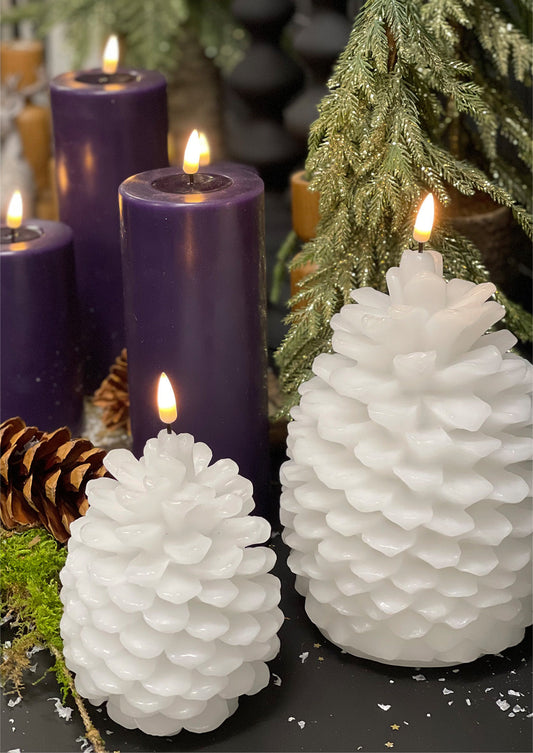 LED Christmas Pinecone Candle White 14x19cm