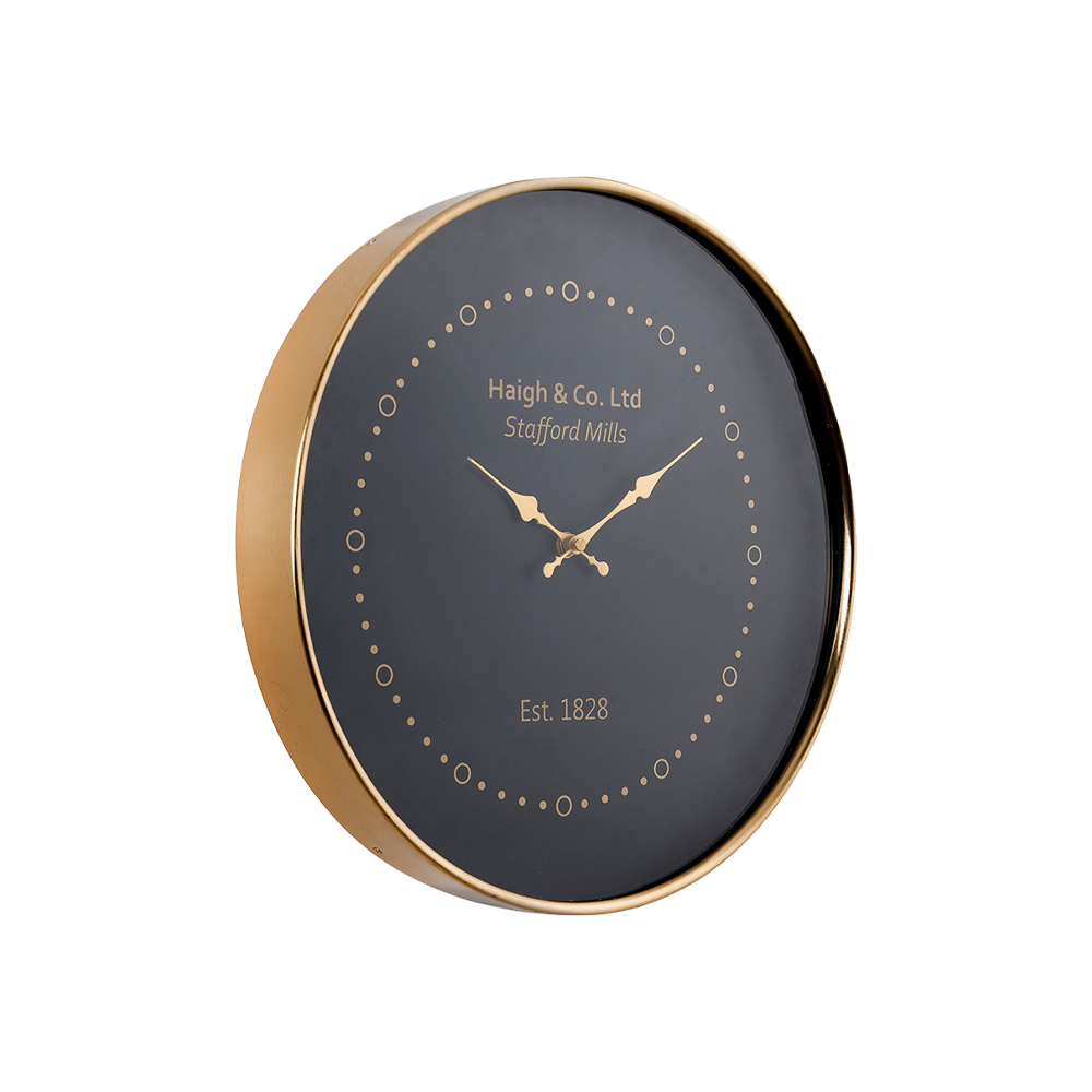 Black Wall Clock with Antique Brass Frame