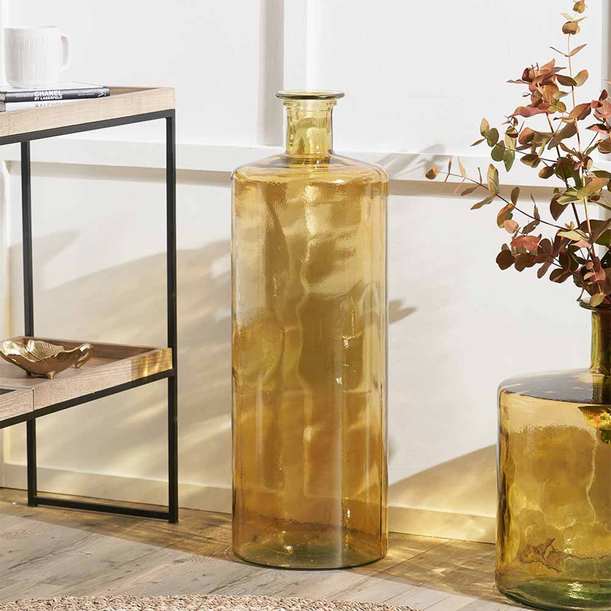 Tall Recycled Glass Bottle Vase Amber