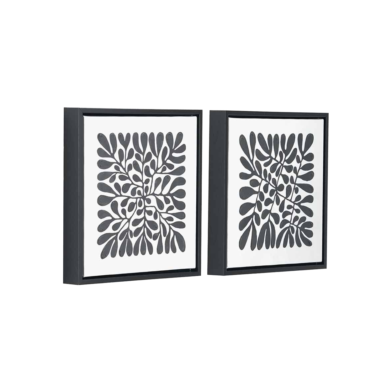 Set of 2 Black Leaf Print Square Wall Art