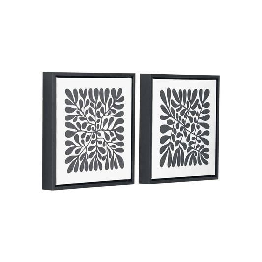 Set of 2 Black Leaf Print Square Wall Art