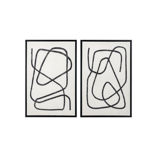 Set of 2 Black Squiggle Print Wall Art