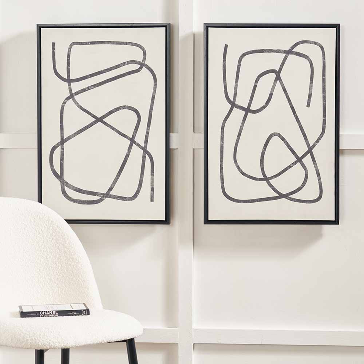 Set of 2 Black Squiggle Print Wall Art