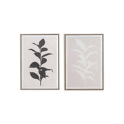 Set of 2 Natural and Black Leaf Print Wall Art
