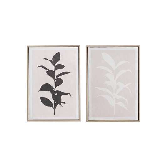 Set of 2 Natural and Black Leaf Print Wall Art