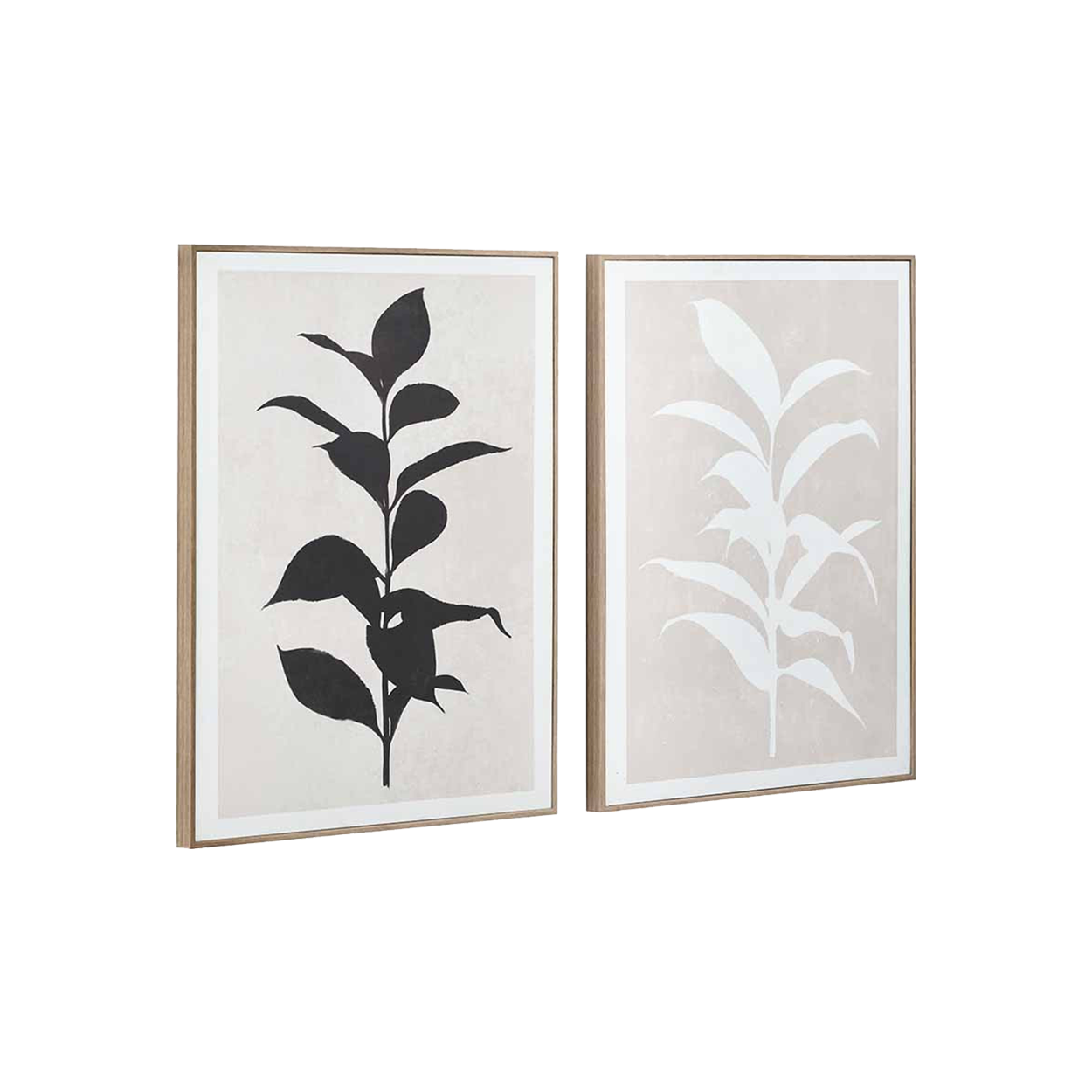 Set of 2 Natural and Black Leaf Print Wall Art