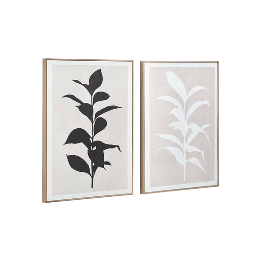 Set of 2 Natural and Black Leaf Print Wall Art