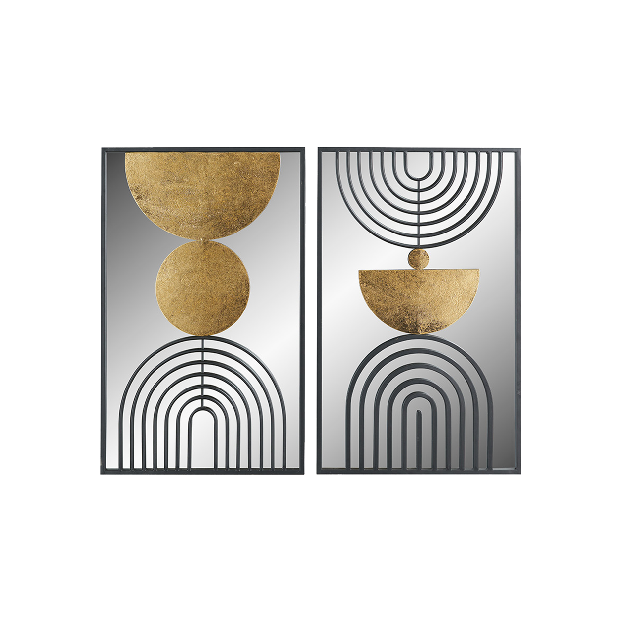 Set of 2 Mirrored Black and Gold Metal Wall Art