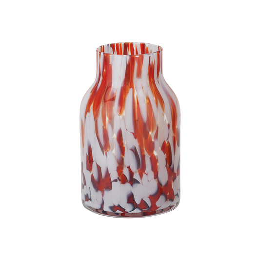 Red and White Tortoiseshell Glass Vase Tall