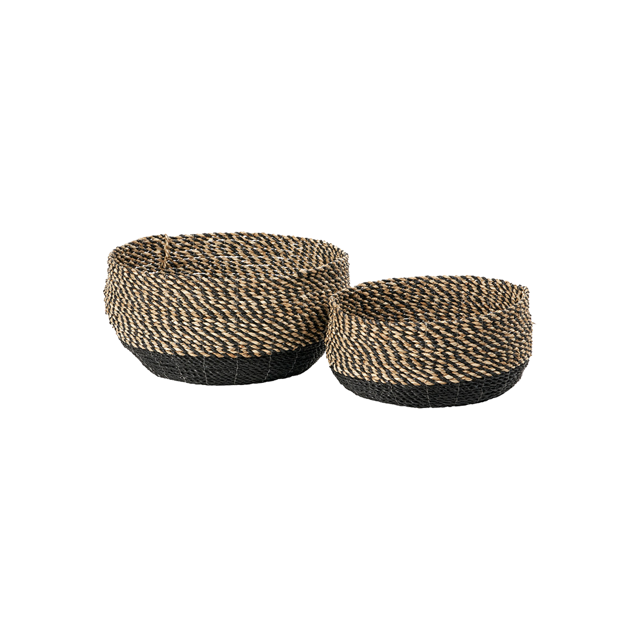 Set of 2 Seagrass Natural and Black Round Baskets