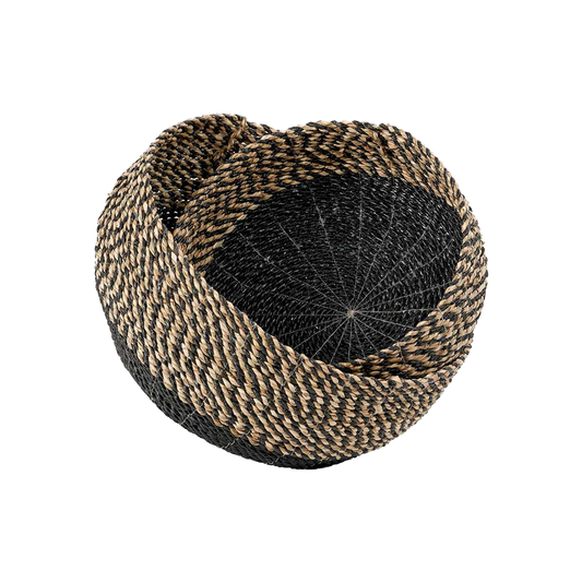 Set of 2 Seagrass Natural and Black Round Baskets