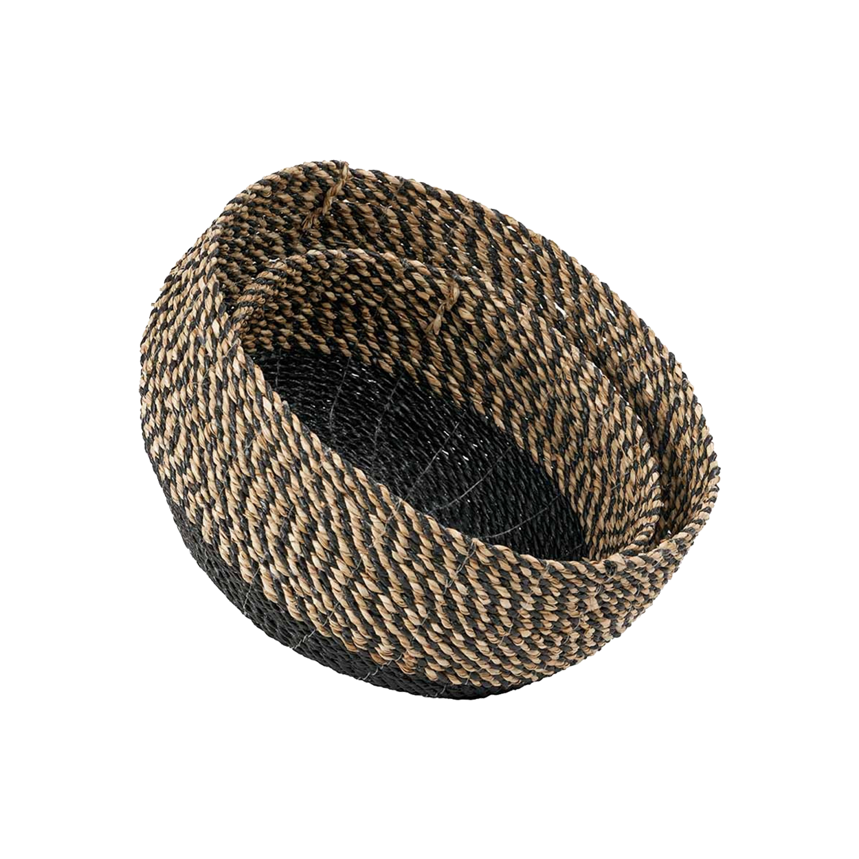 Set of 2 Seagrass Natural and Black Round Baskets