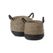 Set of 2 Seagrass Natural & Black Baskets